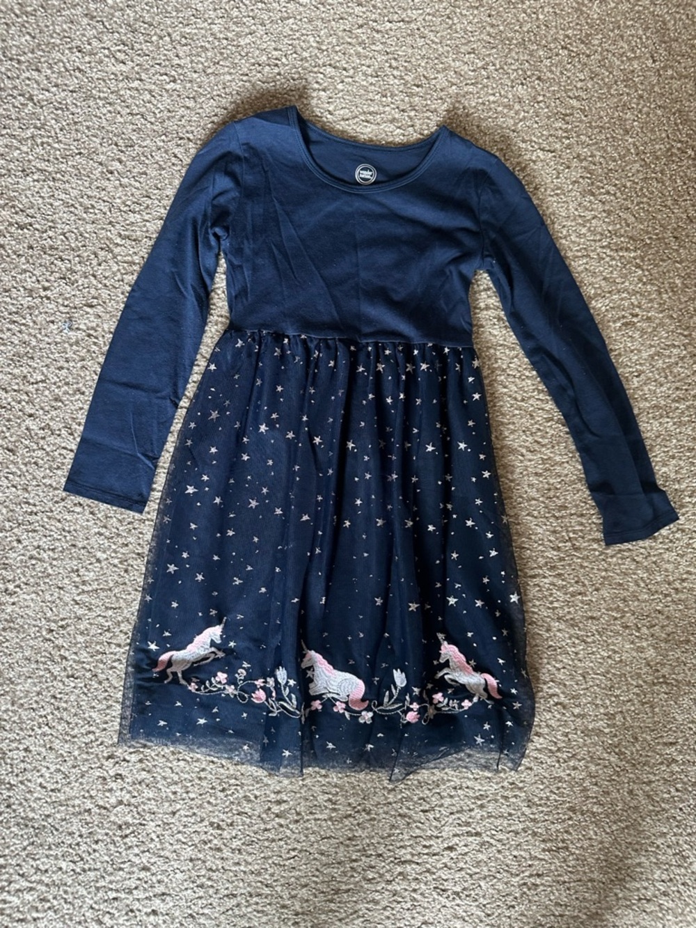 wonder nation Navy Long-Sleeve Unicorn Star Mesh Dress